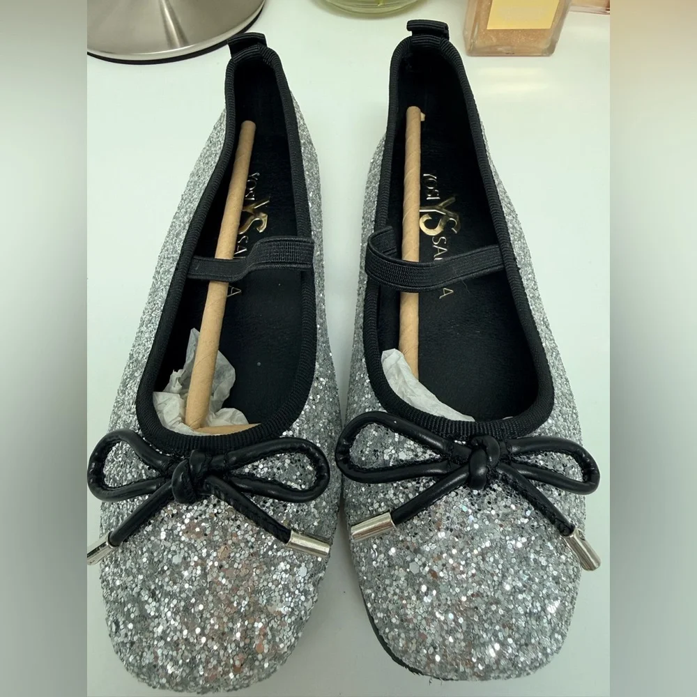 Yosi Samra Silver Glitter Kids Dress Shoes